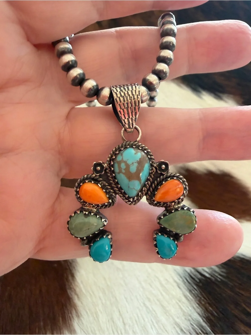 ❤️ Multistone Turquoise & Spiny Oyster High Quality NAJA Sterling Silver Pendant
